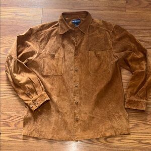 Vintage ALAN FLUSSER Genuine Leather Copper Suede Relaxed Retro Hippie Shirt L